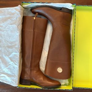 Tory Burch Junction Riding Boots, style #22158543, Almond, Tumbled Leather